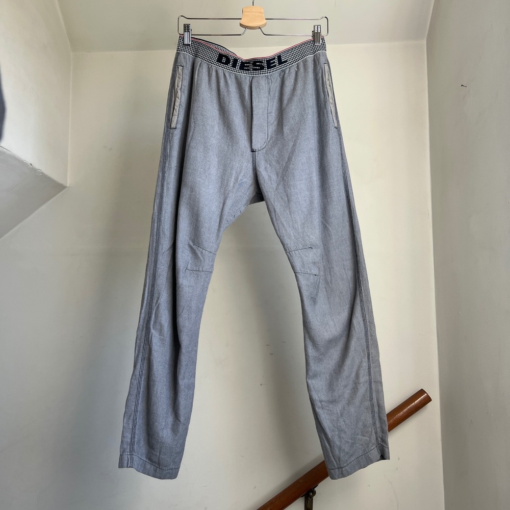 Diesel Lounge Pants Size M Grey Logo Waistband Straight Leg Pajama Streetwear